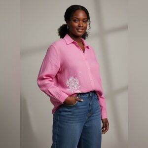 Izuria Pink Button-Up Blouse – Size 2XL